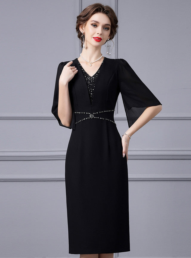 Black V-neck Beading Mother Of The Bride Dress