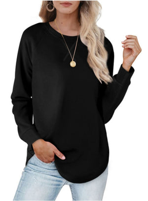 Solid Color Round Neck Loose Long-sleeved Shirt