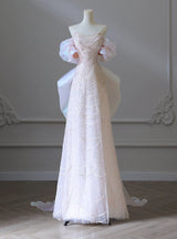 Pink Sequins Pearls Prom Dress