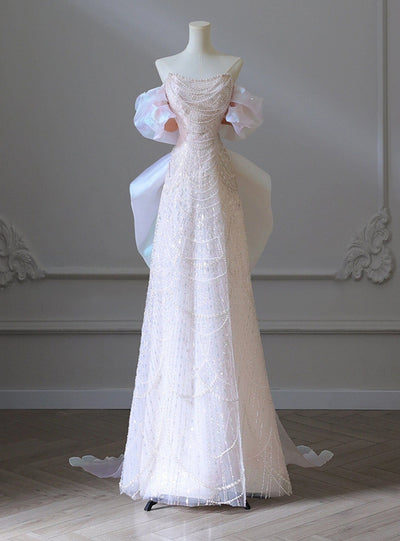 Pink Sequins Pearls Prom Dress