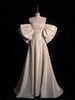 Ivory White Satin Strapless Pleats Wedding Dress