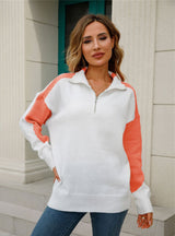 Pullover Zipper Loose Lapel Pullover Sweater