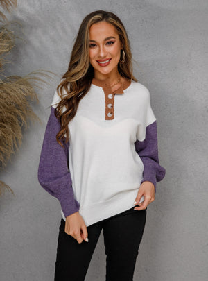 V-neck Pullover Color Matching Long Sleeve Sweater