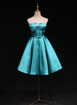 A-Line Blue Satin Strapless Homecoming Dress