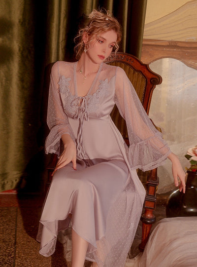 Satin Perspective Gauze Stitching Nightdress