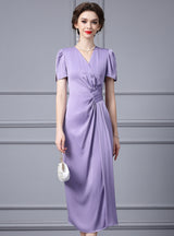 Purple Short Sleeve Mother Of the Brides Dress
