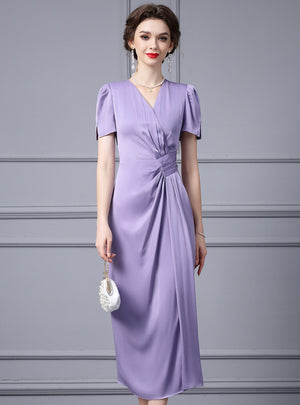 Purple Short Sleeve Mother Of the Brides Dress