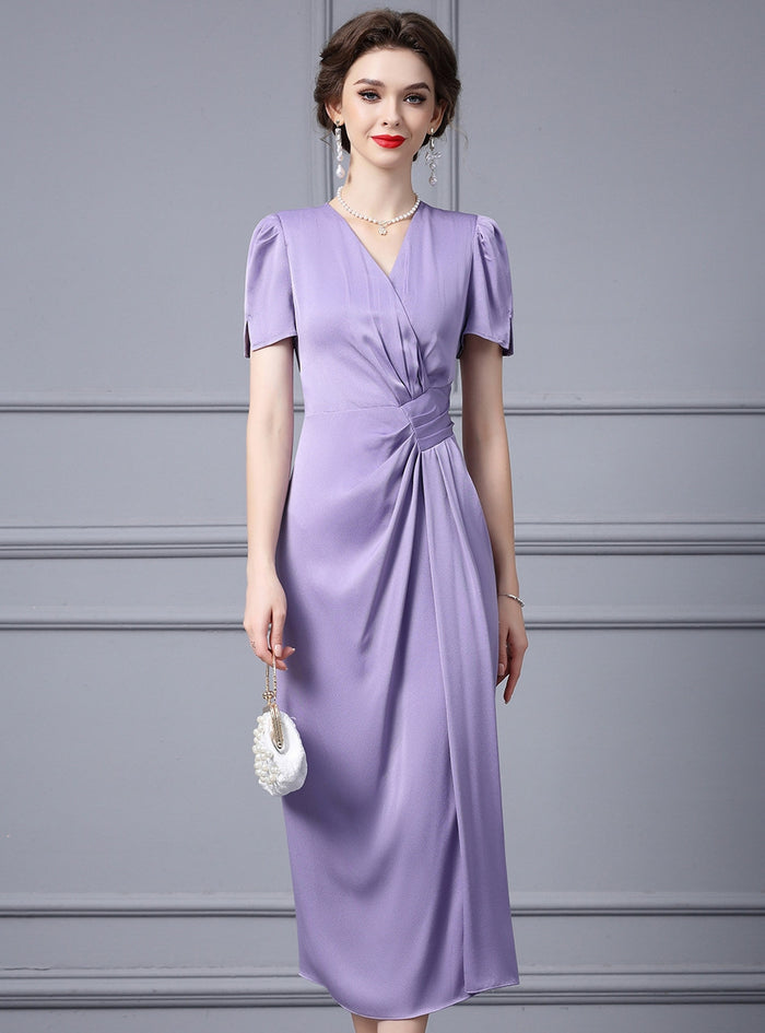 Purple Short Sleeve Mother Of the Brides Dress