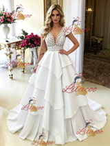 White V-neck Lace Wedding Dress