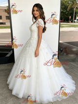 White TUlle V-neck Appliques Quinceanera Dress
