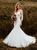 White Mermaid Tulle Appliques Short Sleeve Wedding Dress
