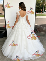 White TUlle V-neck Appliques Quinceanera Dress