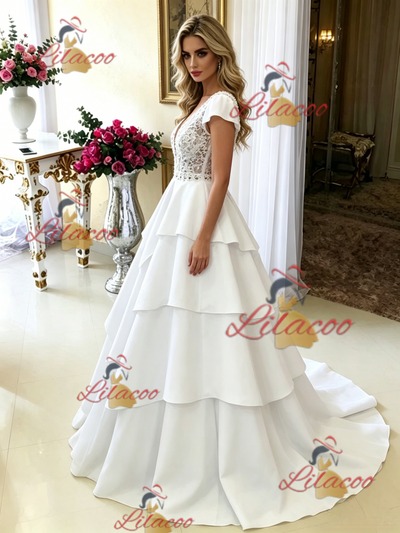 White V-neck Lace Wedding Dress