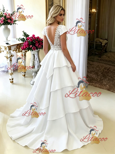 White V-neck Lace Wedding Dress