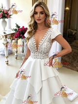 White V-neck Lace Wedding Dress