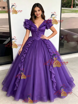 Purple Tulle V-neck Quinceanera Dress