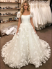 White Tulle Puff Sleeve Flower Wedding Dress