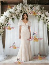 Ivory White Mermaid Lace V-neck Wedding Dress