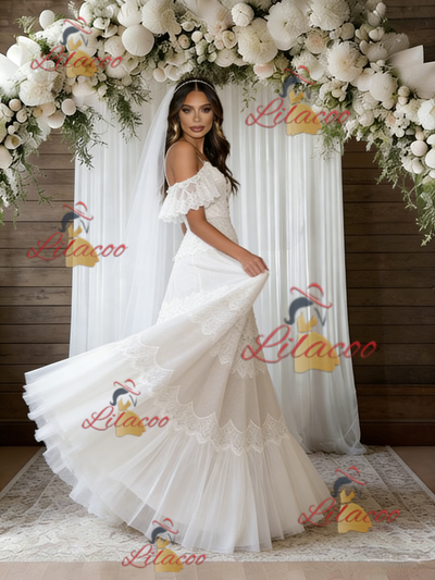 White Lace V-neck Wedding Dress