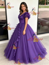 Purple Tulle V-neck Quinceanera Dress