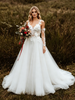 White Lace Tulle Straps Appliques Wedding Dress