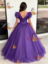 Purple Tulle V-neck Quinceanera Dress