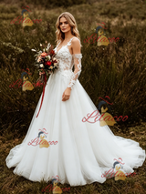 White Lace Tulle Straps Appliques Wedding Dress
