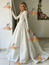 White Long Sleeve V-neck Wedding Dress
