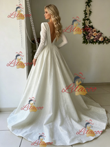 White Long Sleeve V-neck Wedding Dress