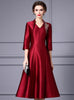 Burgundy Satin Short Sleeve Mother Of The Bride Dress