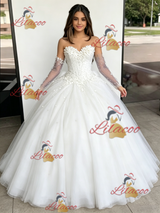 White Tulle Strapless Appliques Quinceanera Dress
