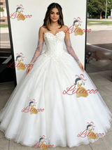 White Tulle Strapless Appliques Quinceanera Dress