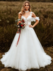 White Tulle Straps Lace Applique Wedding Dress