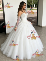 White Tulle Strapless Appliques Quinceanera Dress