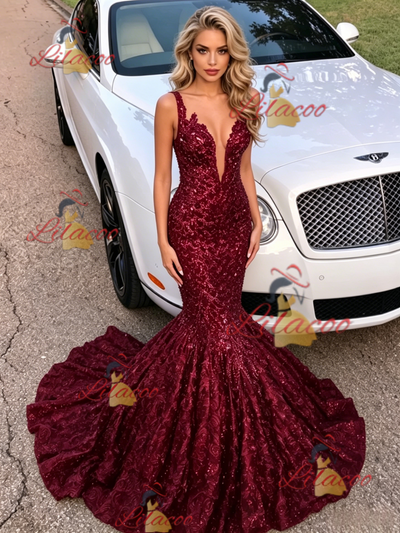 Bugrundy Mermaid Straps Prom Dress