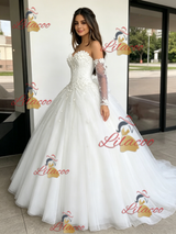 White Tulle Strapless Appliques Quinceanera Dress