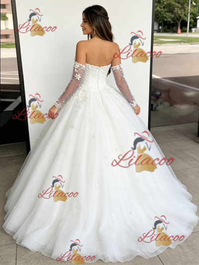 White Tulle Strapless Appliques Quinceanera Dress