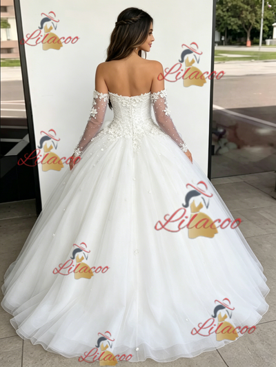 White Tulle Strapless Appliques Quinceanera Dress