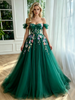 Green Tulle Off the Shoulder Appliques Prom Dress