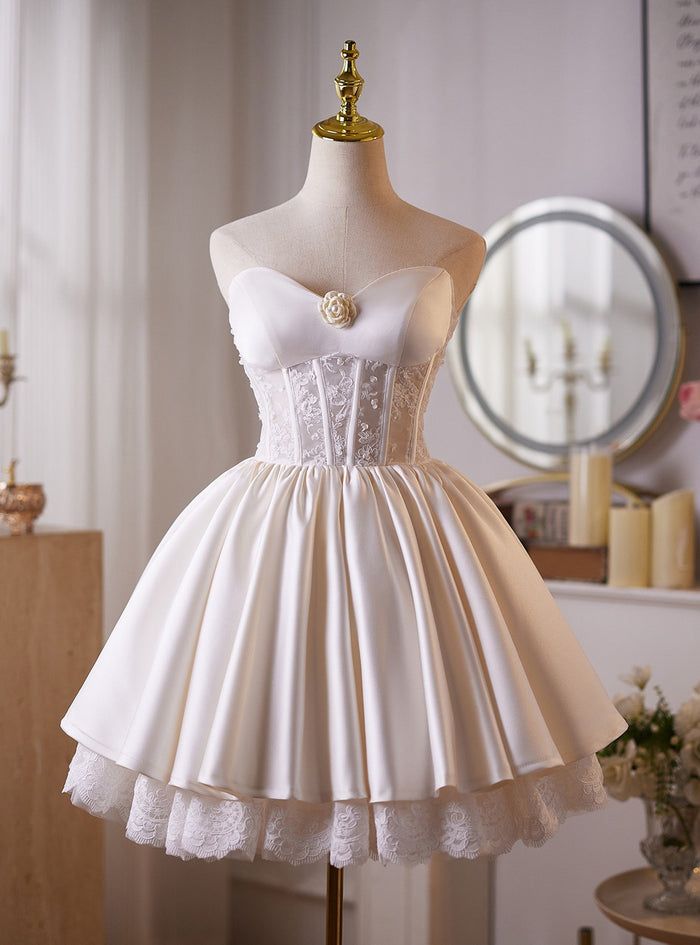 Simple Satin Lace Strapless Homecoming Dress