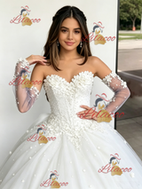 White Tulle Strapless Appliques Quinceanera Dress