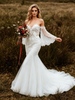 White Mermaid Tulle Appliques Wedding Dress