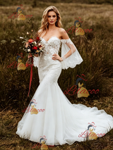 White Mermaid Tulle Appliques Wedding Dress
