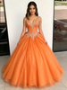 Orange Tulle V-neck Beading Quinceanera Dress