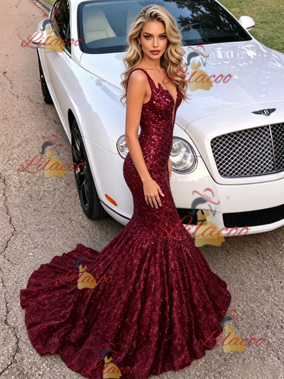 Bugrundy Mermaid Straps Prom Dress
