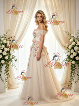Ivory Tulle Off the Shoulder Appliques Wedding Dress