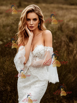 White Mermaid Tulle Appliques Wedding Dress