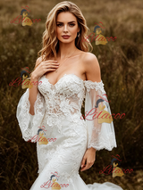 White Mermaid Tulle Appliques Wedding Dress