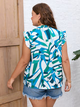 Printed Ruffled Short Sleeve Plus Size Shirt