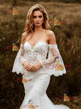 White Mermaid Tulle Appliques Wedding Dress